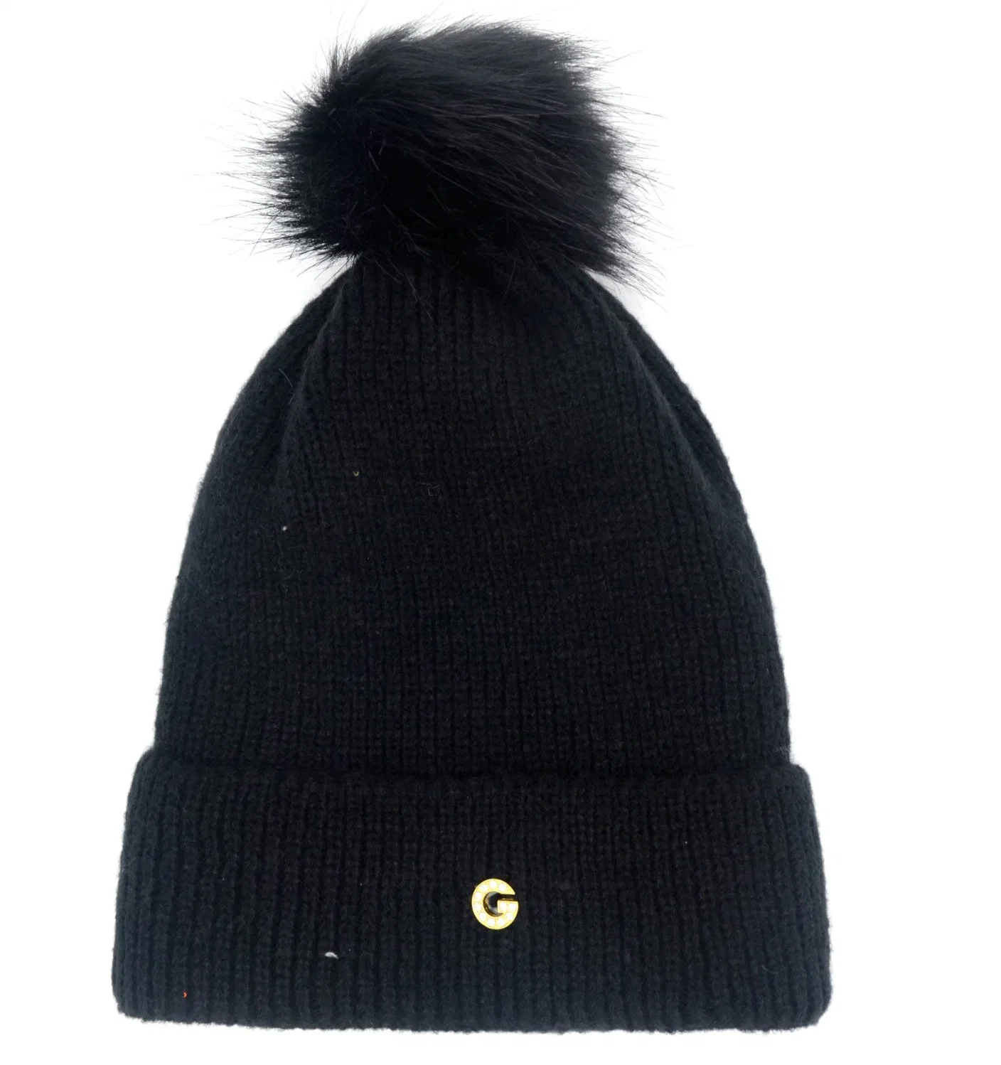 Llanura caliente Pom Pom Beanie invierno sombreros con el logotipo de metal