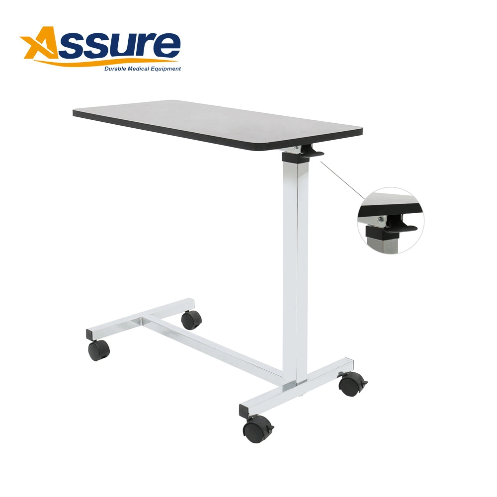 China Hospital Medical Steel Movable Computer Overbed Table