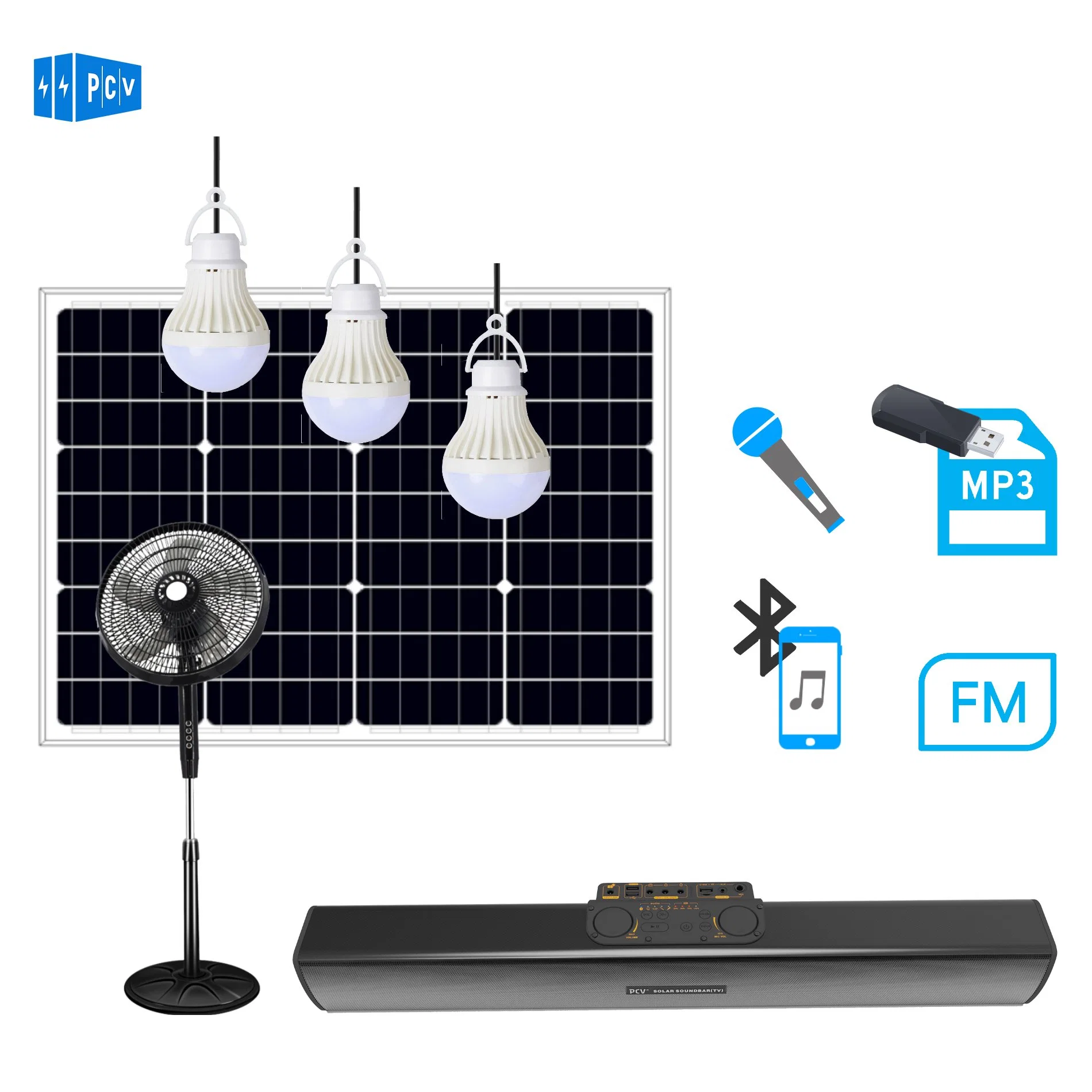 Lithium Ion Battery Built-in Solar Home System DC 12V DC 5V Power System Power TV+Bulb+Lamp+Fan Phone Solar Speaker