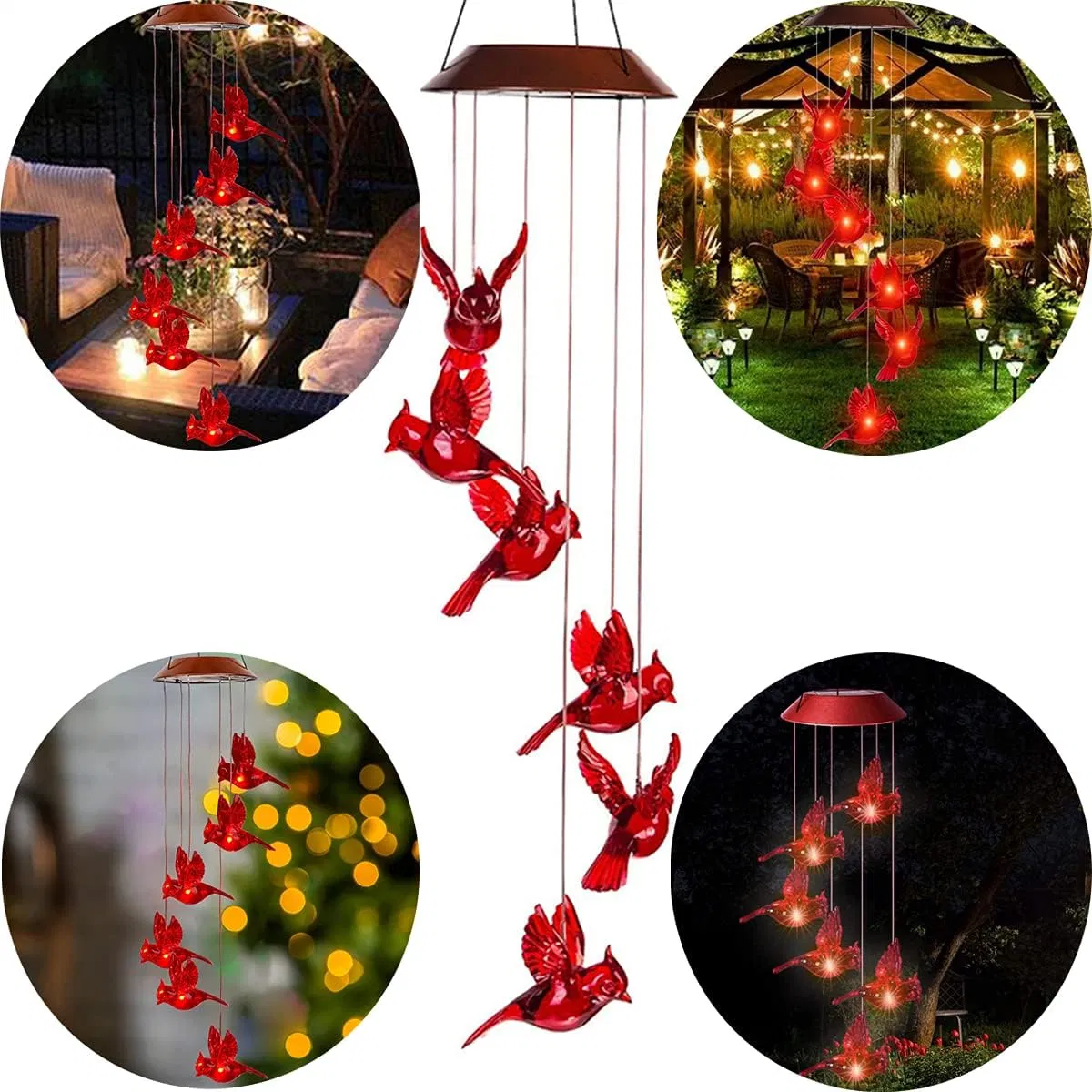 Cardinal Wind Chimes, Cardinal Bird Wind Chimes, Solar Powered Chime Light, Wind Chimes for Loss of Love, Hummingbird Decor for Patio, Deck, Yard, Garden, Home