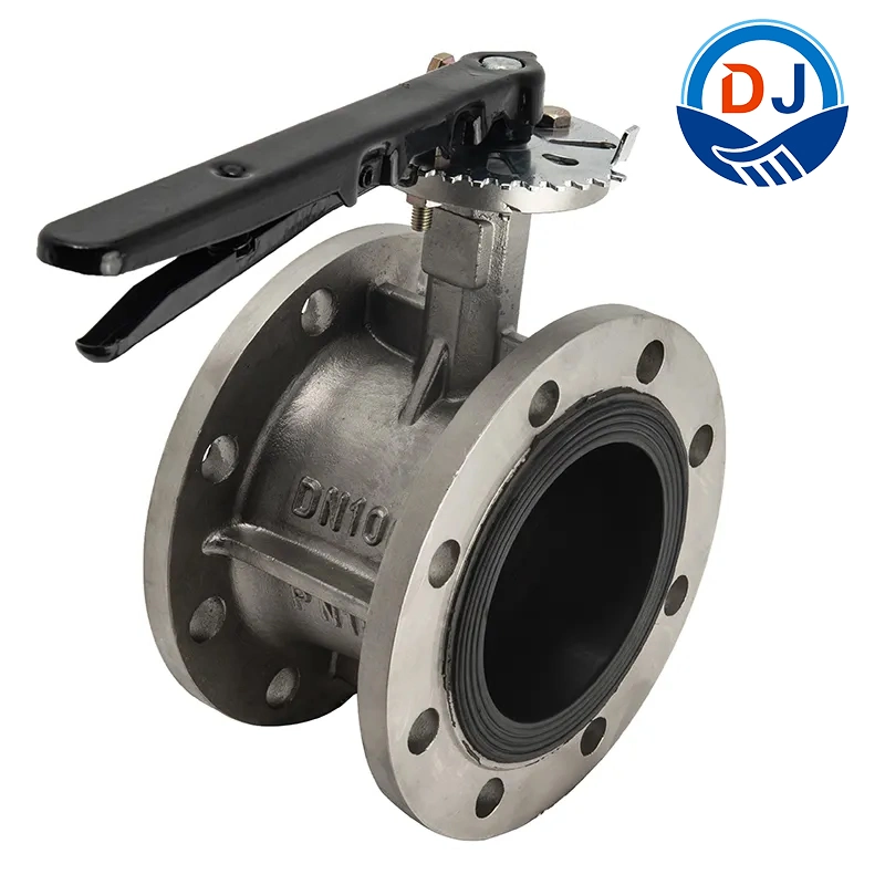 Stainless Steel CF8 Class 150/300 Rubber-Seal Double Flange Butterfly Valve Lever Operated