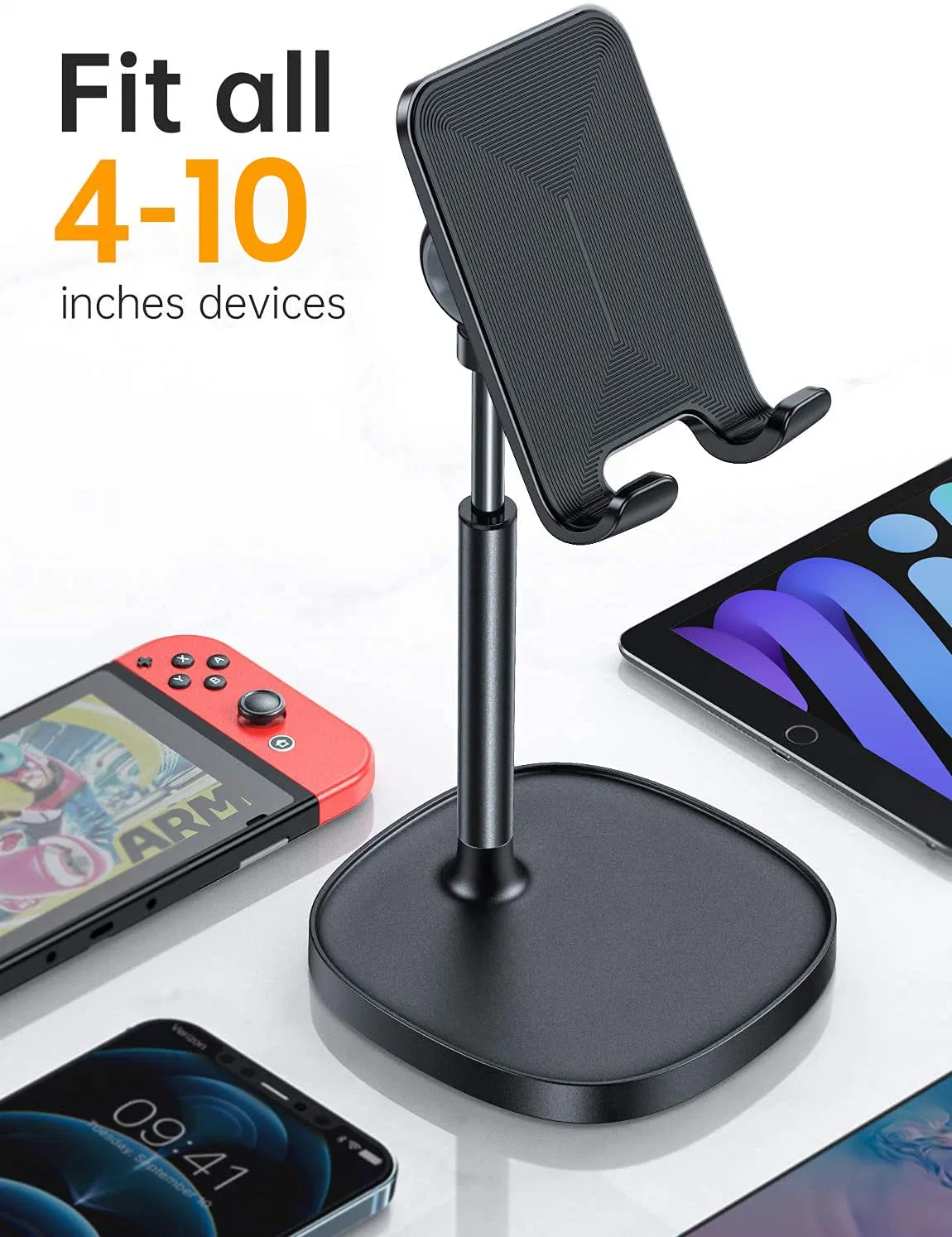 Lisen Cell Phone Stand, Adjustable Phone Stand for Desk, Thick Case Friendly Phone Holder Stand, Taller iPhone Stand Compatible with All Mobile Phone, iPhone, I