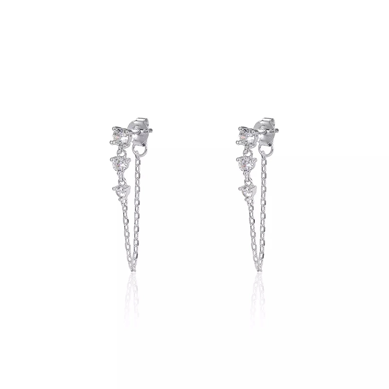 Moda 925 Joyería de Plata Joyería CZ Drop Earrings con borla cadena para la Mujer