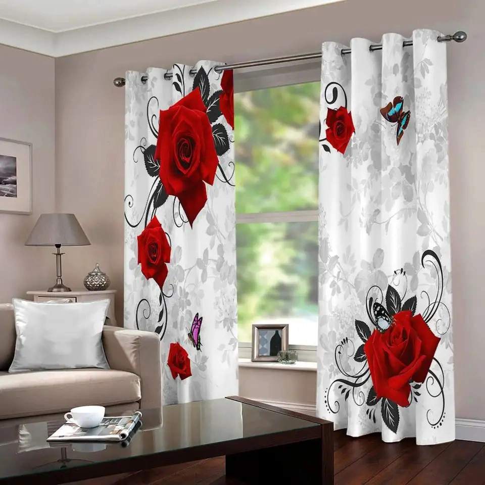 European Rose Romantic Digital Printed Floral 3D Photo Blackout Curtain for The Living Room