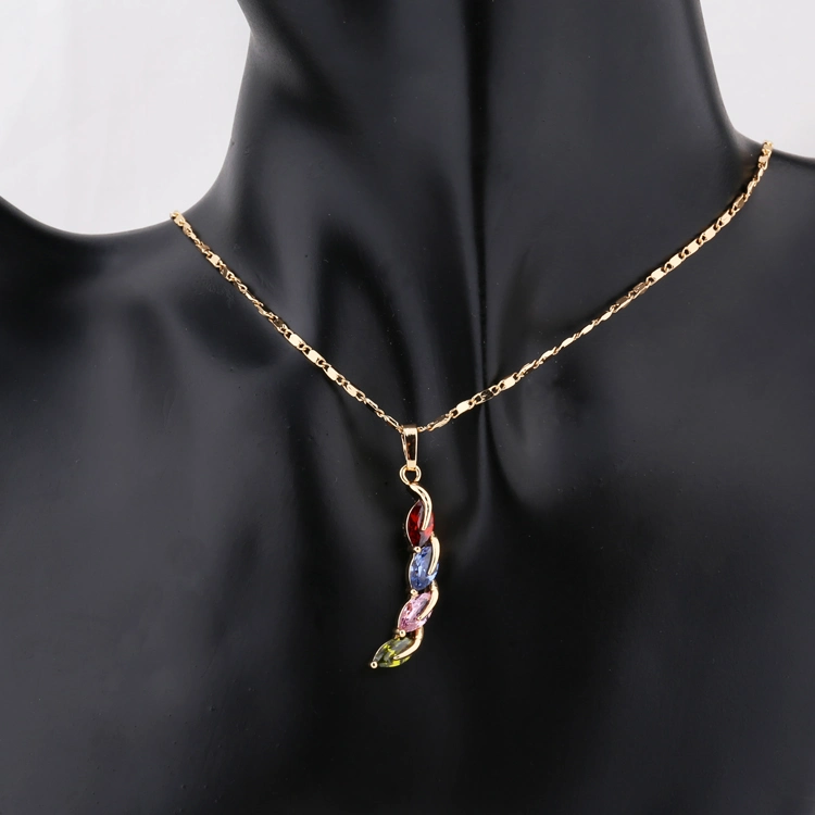 Fashion Women 18K Rose Gold Plated Alloy Crystal Silver Pendant Sets Jewelry Chain Necklace with Pearl