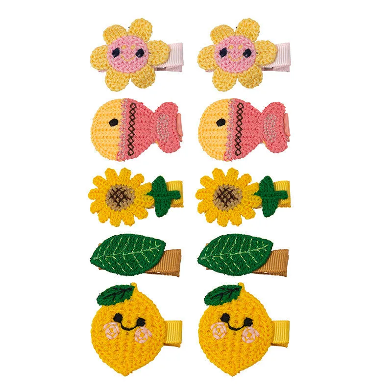 Dessin animé pinces à cheveux en crochet en maille de forme de crochet fruit fleur bec de canard animal Pince barrettes serre-tête enfants ensemble de goupilles en U pour enfants