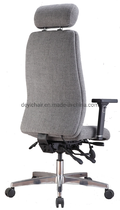 Blue Fabric Upholstery High Back Functional Frame with PU Adjustable Arm Aluminium Base Office Chair