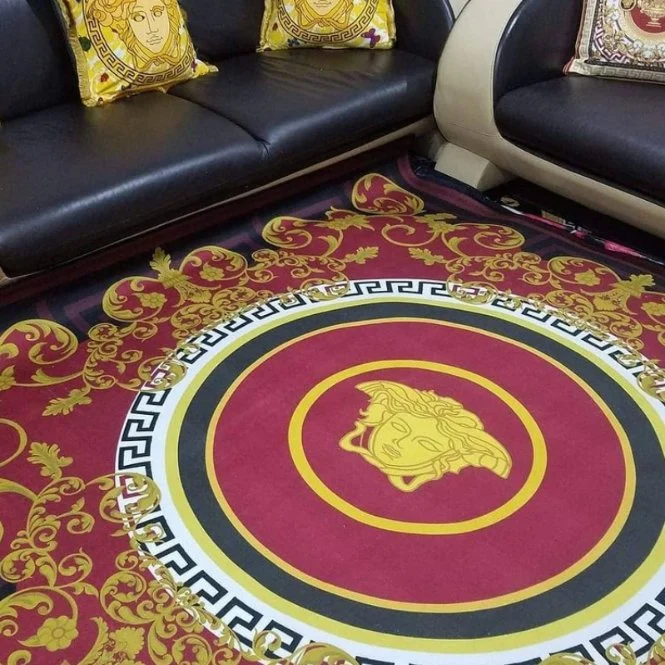 Estilo Real de Moda personalizada duradera Tufted Negro y Oro Alfombra de lana V Ersace para decoración de hogar