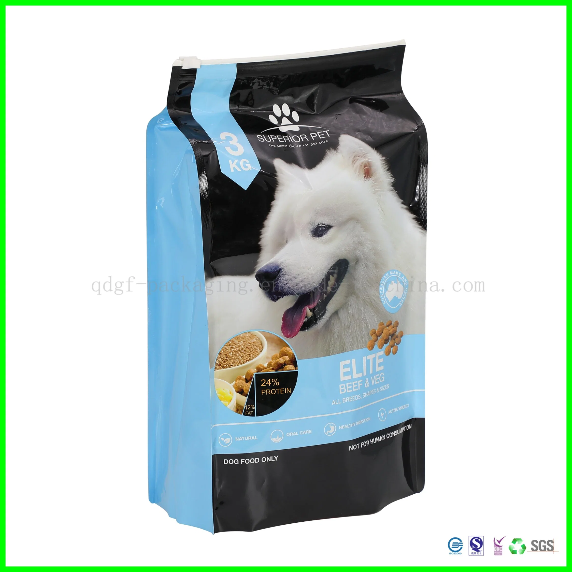 Bolsas de plástico con cremallera de nylon de grado alimenticio para gatos/perros/alimentos para mascotas de 8/10/12/15 kg de China Precio para embalaje/envasado/envoltorio de alimentos/Cierre hermético/Biodegradable