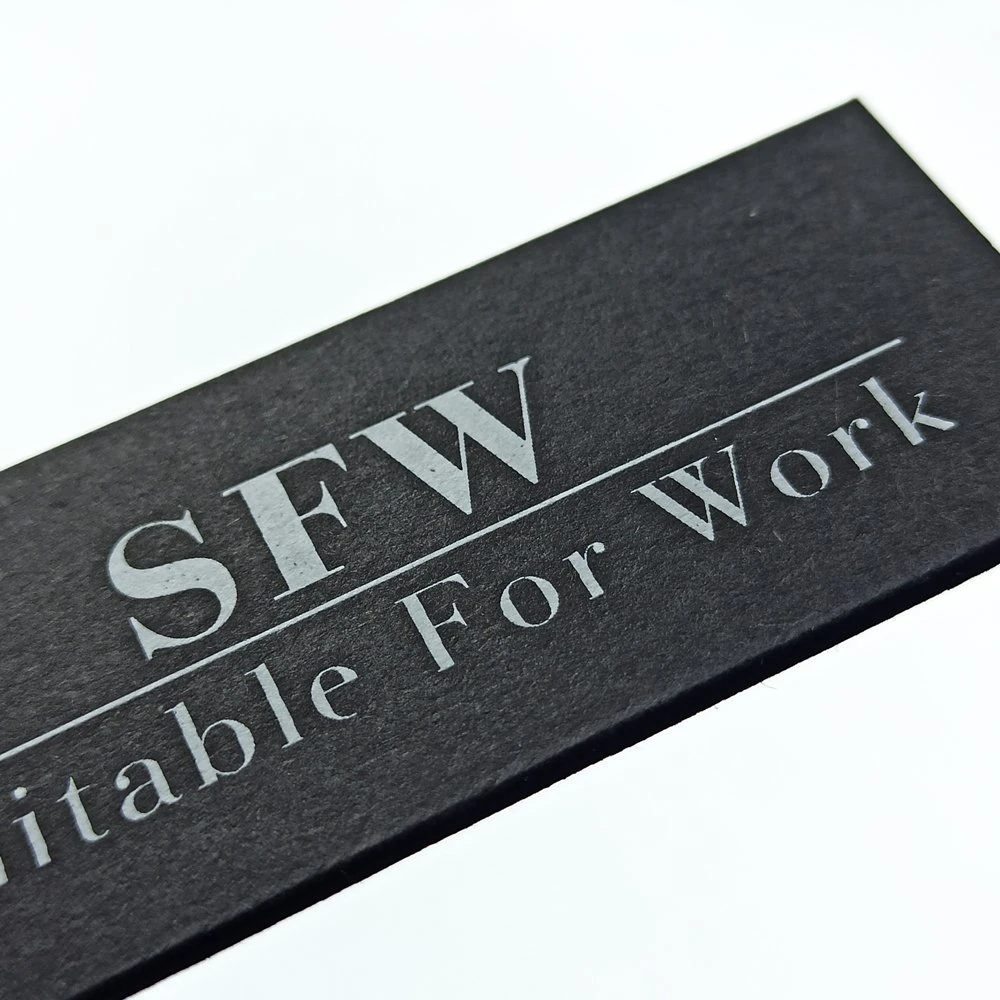 Custom High End Black Bordcard Paper Tag with Velvet Finish Brand Name Silver Foil Logo Garment Hang Tags