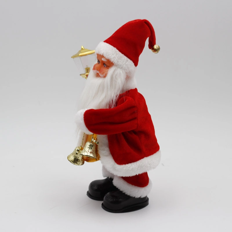 11 Inch Marry Christmas Santa Claus Electric Music Toy with lantern and Small Bell for Xmas Decoration