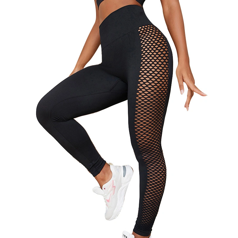 Calças de ioga européias e americanas ocas Outono e Winter Fitness Usar leggings de ioga de ioga para usar calças de treino de cintura subida e cintura subida da anca Fabricante de desgaste