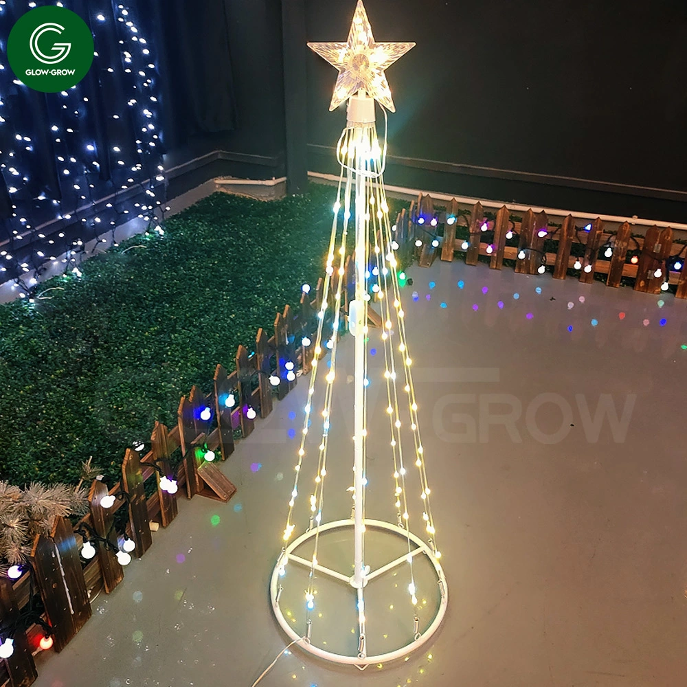 Multicolor LED Animated Tree Lightshow Lighted Cone Wire Artificial Tree with Star Topper Lights for Yard Patio Garden Outdoor Christmas Decoration