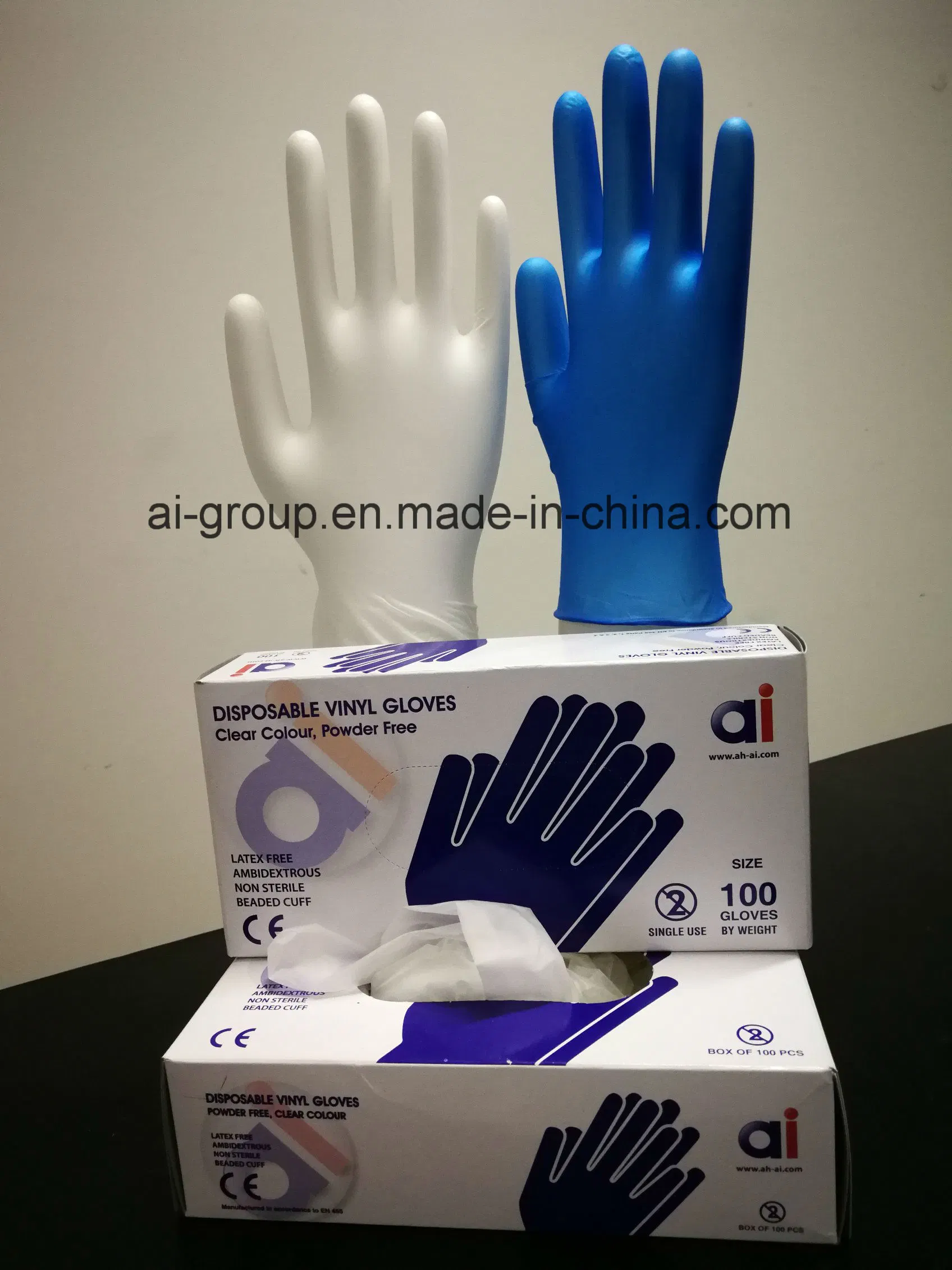 Vinilo (PVC) Guantes de examen libre de polvo o en polvo con USP absorbible de almidón de maíz