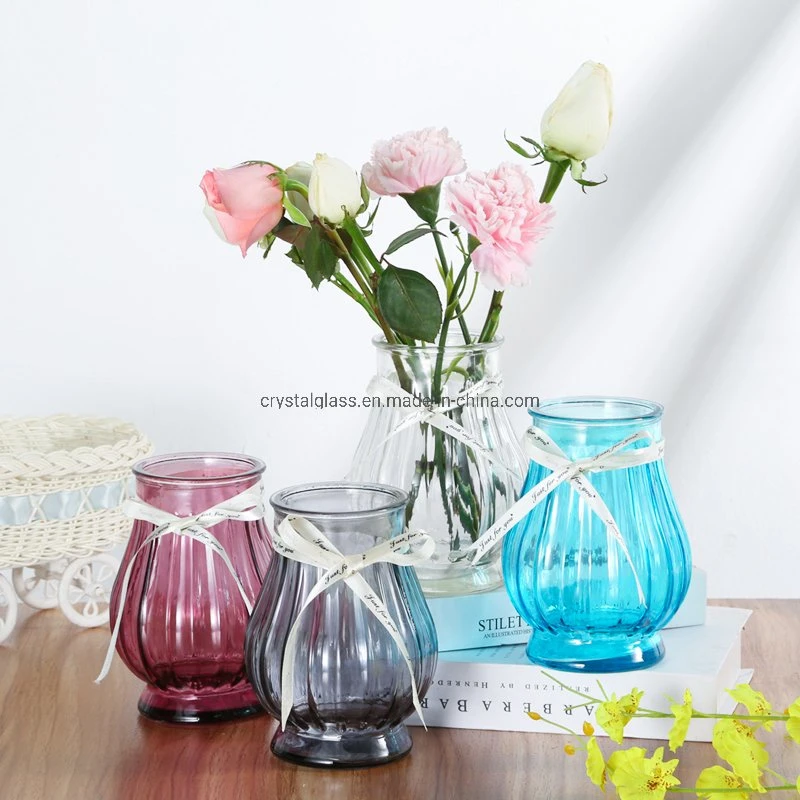 Vente à chaud de 15,8 cm lanterne large bouche en forme de vase en verre pour l'art de l'insertion de fleurs