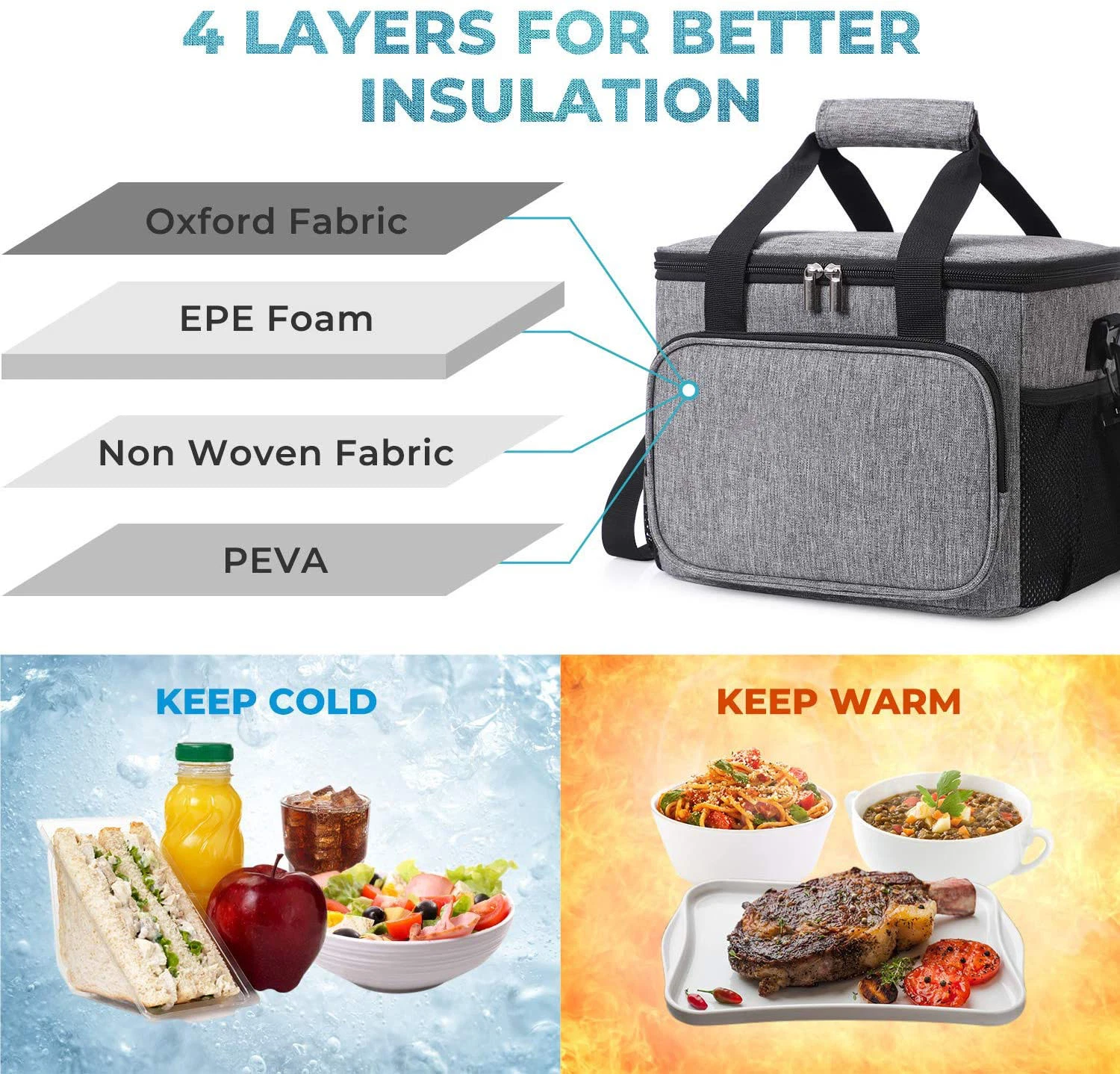 Large Lunch Bag Insulated Box Soft Cooler Cooling Tote for Adult Men Women