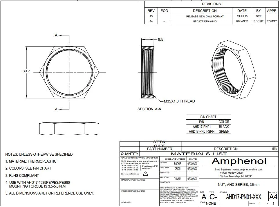 Nuevo Original Ahd17-PN01 panel Amphenol tuerca para montaje en el atasco accesorios Conectores circulares