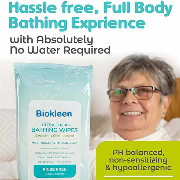 Biokleen OEM 8 X 12 polegadas pele sensível de tamanho adulto Toalhetes descartáveis Premoistened para adultos Feminina Aloe Vera álcool - panos de lavagem para adultos gratuitos Tecido húmido