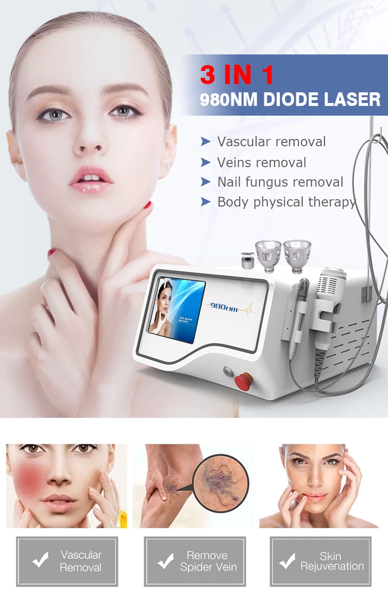 40W 3 in 1 Blood Vessel Removal Laser 980nm Diode Laser Vascular Cleaner Spider Veins Removal for Beauty Salon Use