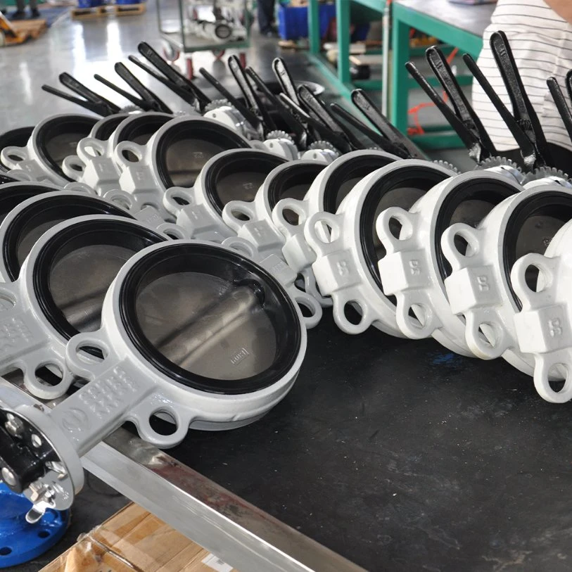 Pn10 304 Stainless Steel Ductile Iron Soft Seat Hand Wheel Wafer Type Butterfly Valve