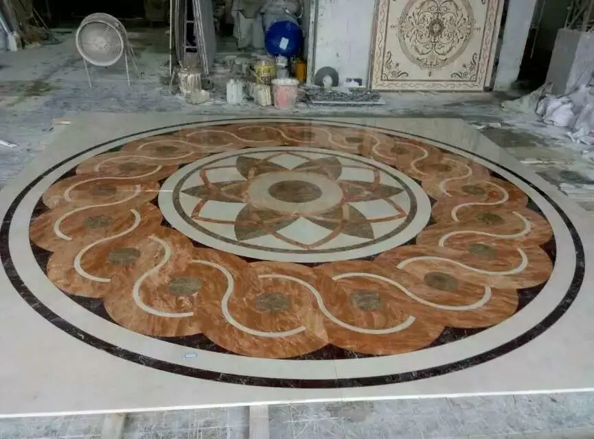 Waterjet Medallion Beige Marble Flooring Tile