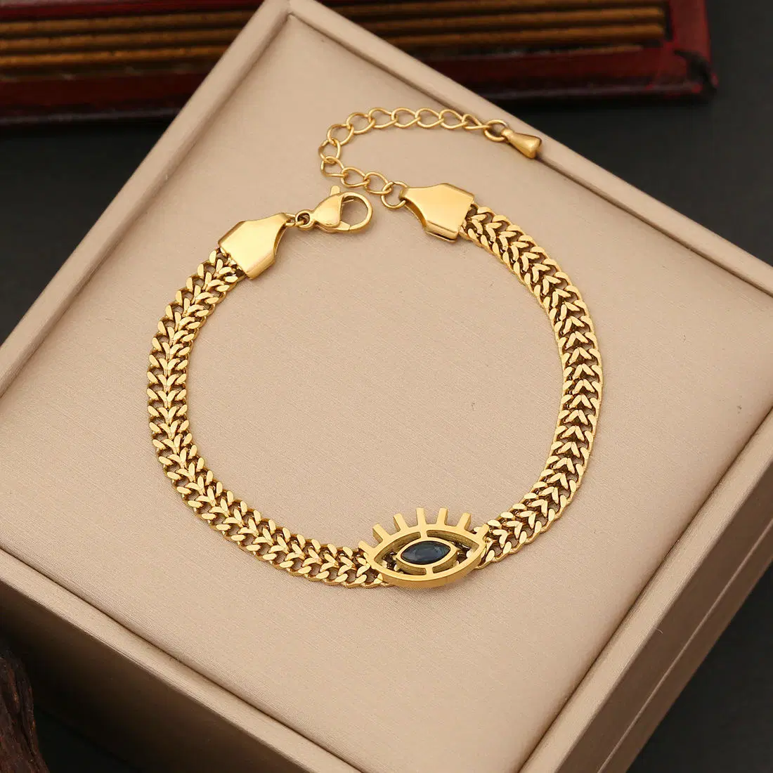 Devil Eyes Jewelry Tarnish Gold Plated Stainless Steel Necklace Bracelet Earrings Set