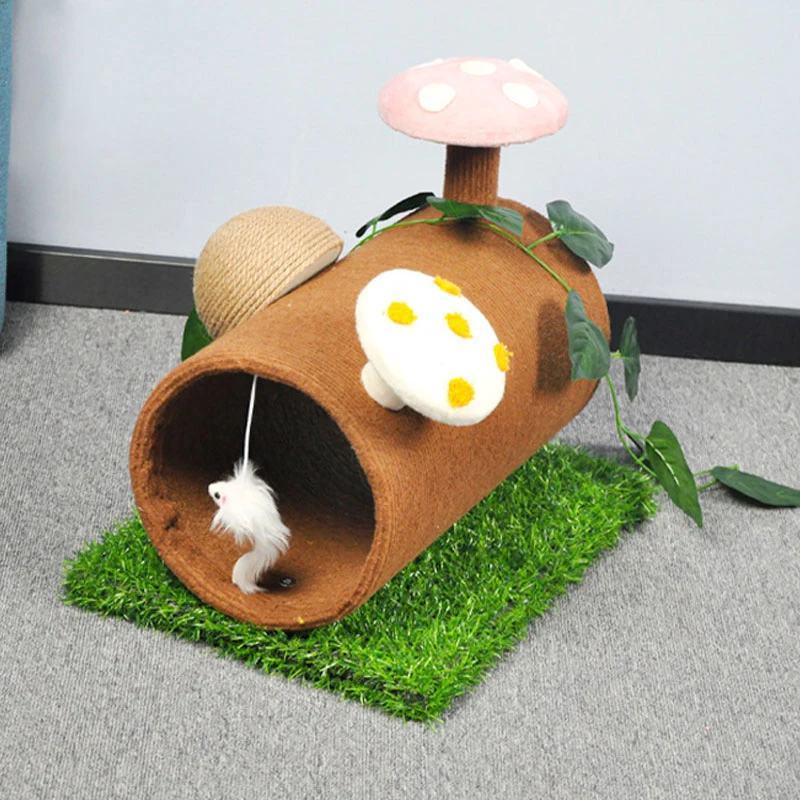 Amazon New Style Wooden Cat Nest in Tree Hole Cat Scratcher Toy Cat Tunnel Bed Toy