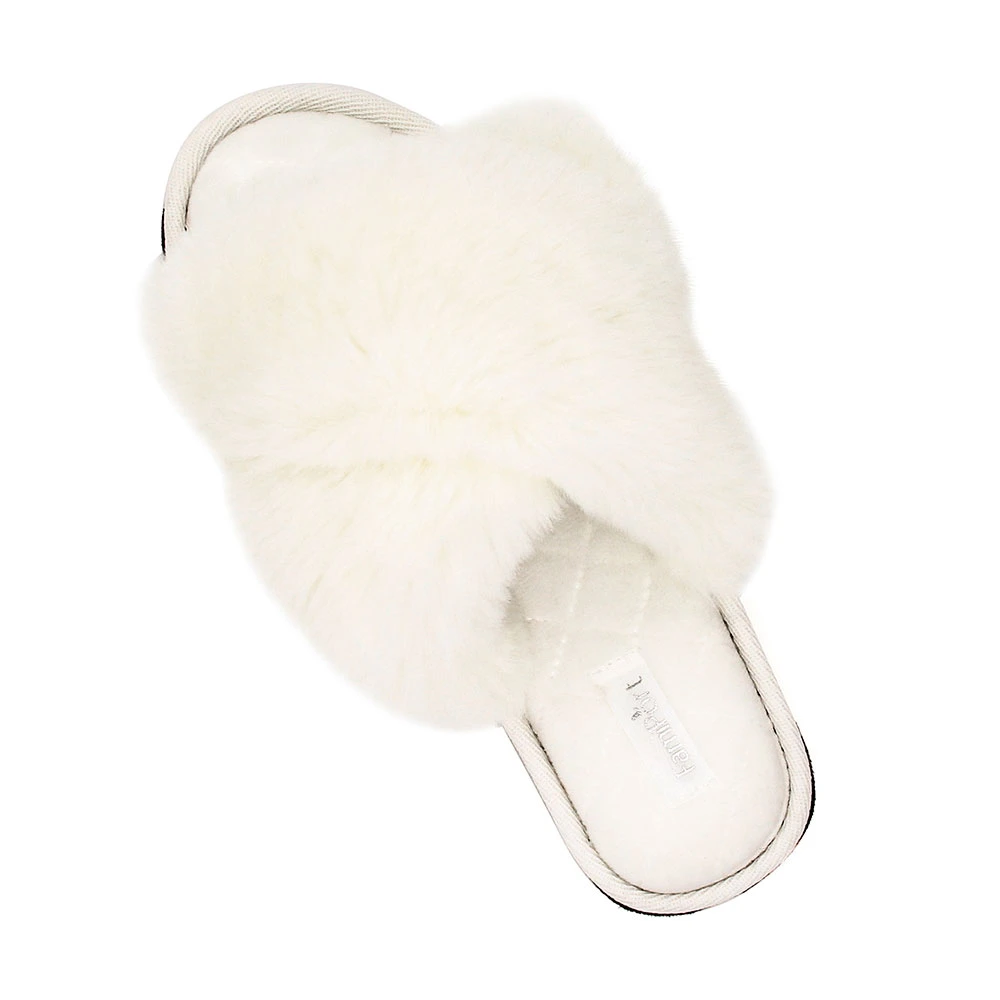 Women&prime; S Fuzzy Slippers Cross Band Memory Foam House Slippers Open Toe