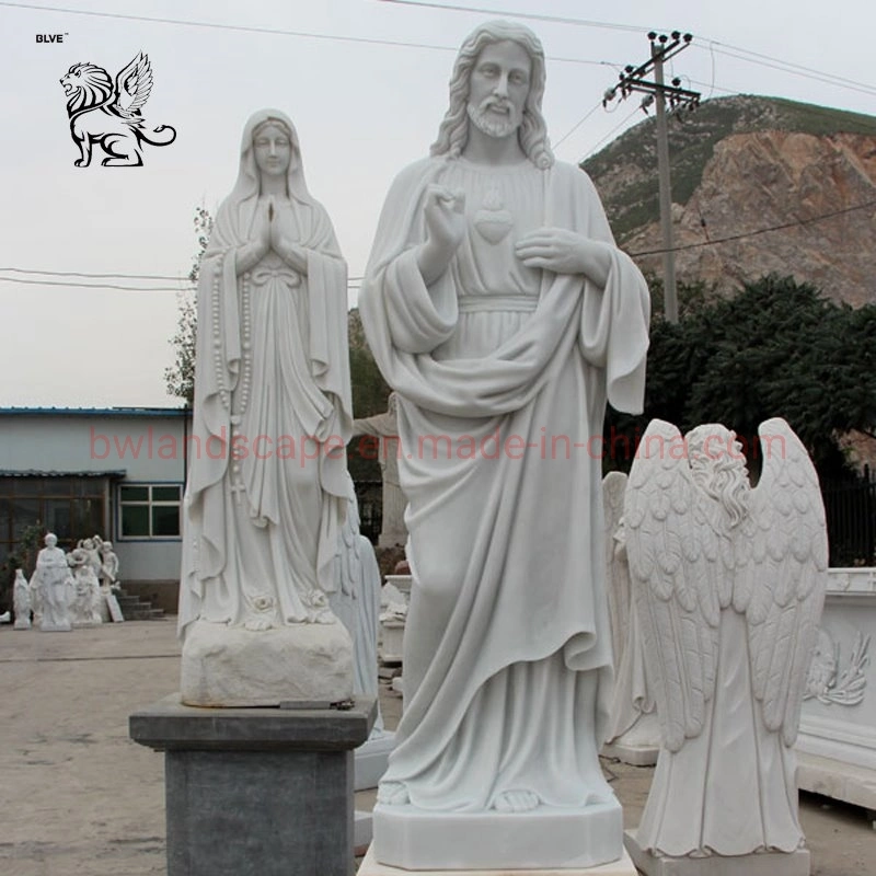 Blve Hand Carved Famous Catholic Life Size White Natural Stone Jesus Statues Religious Marble Jesus with Child Statue