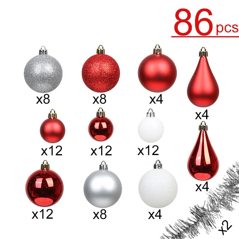 30-100mm 86PCS Red and White Christmas Plastic Ball Ornament