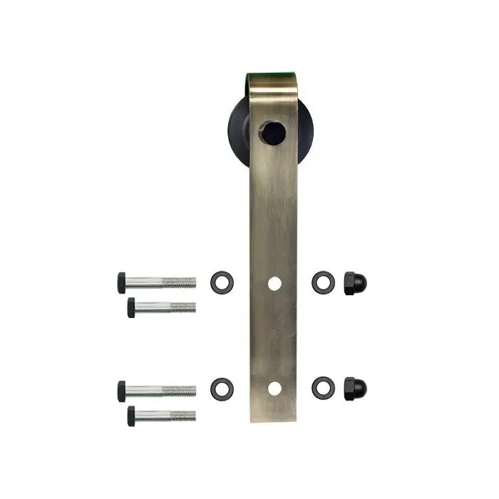 Hook Strap Satin Brass Black Rolling Barn Door Hardware Kit