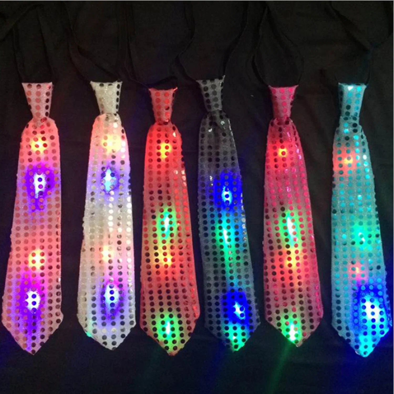 Flashing LED Neck Tie - Novelty Sequins Light up Tie