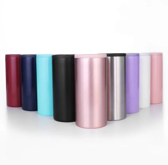 Double Wall Vacuum Insulated Stainless Steel Skinny Can Holder 12 Oz Slim Beer Cans Cold Sublimation Slim Can Cooler