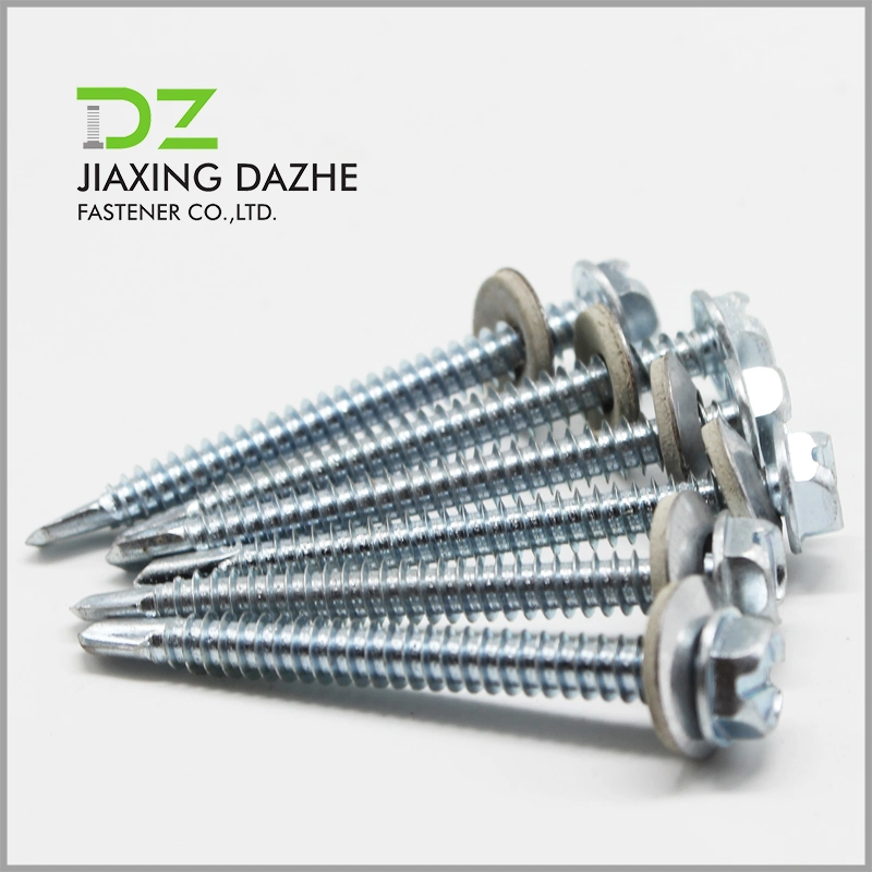 China Fastener Supplier Slotted Hex Head Screw Self Drilling Screw Zinc Plated with EPDM Washer