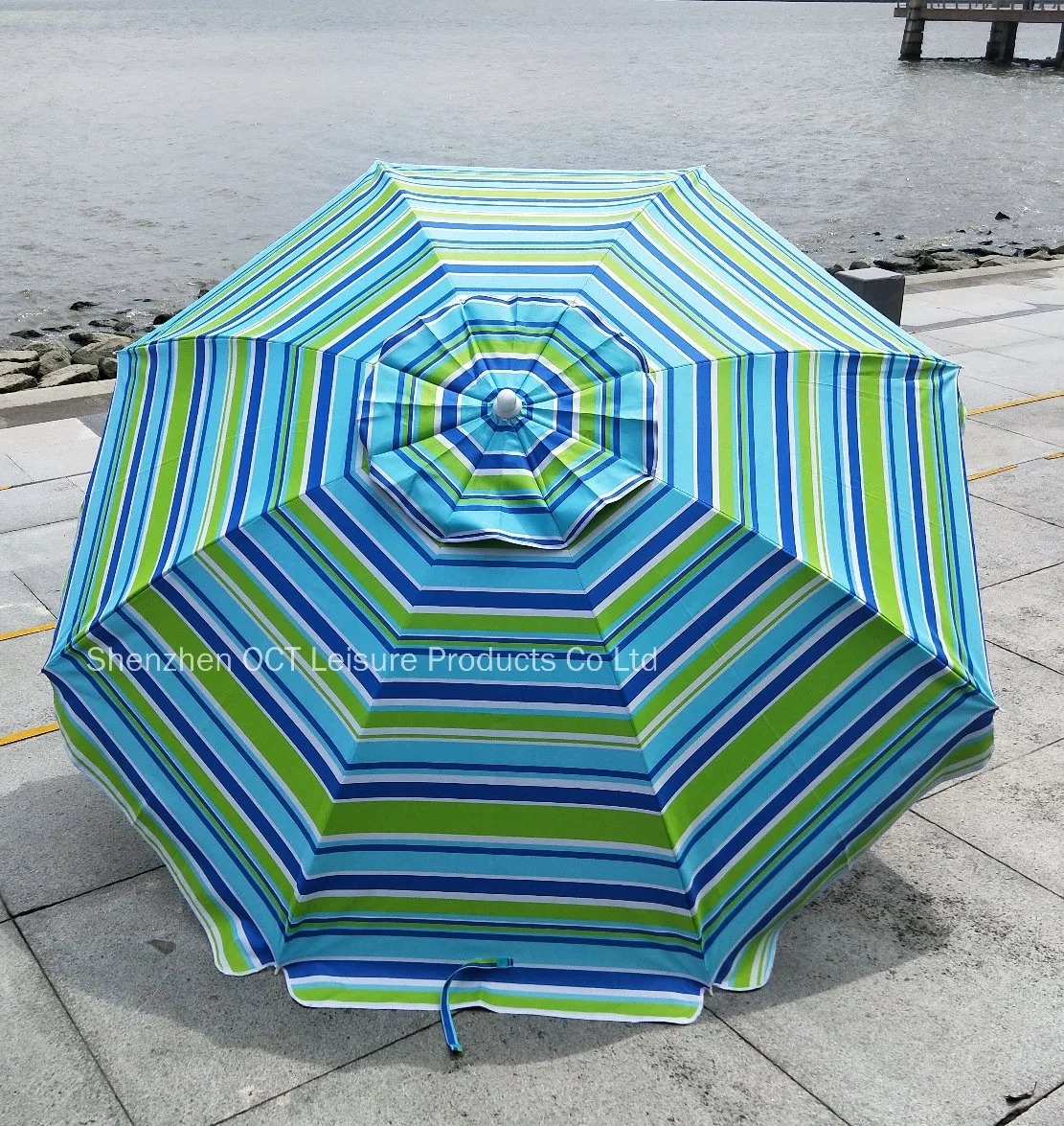 Customized Trendy Beach Umbrella Parasol with Tough Frame and Stripe Design (OCT-BU19007)