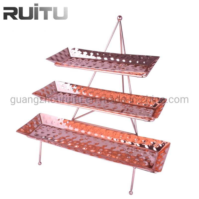 Tabletop Rose Gold Copper Rack Risers Long Glass Platters 4 Tier Hotel Buffet Dessert Sweet Server Ladder Set Food Stand Display