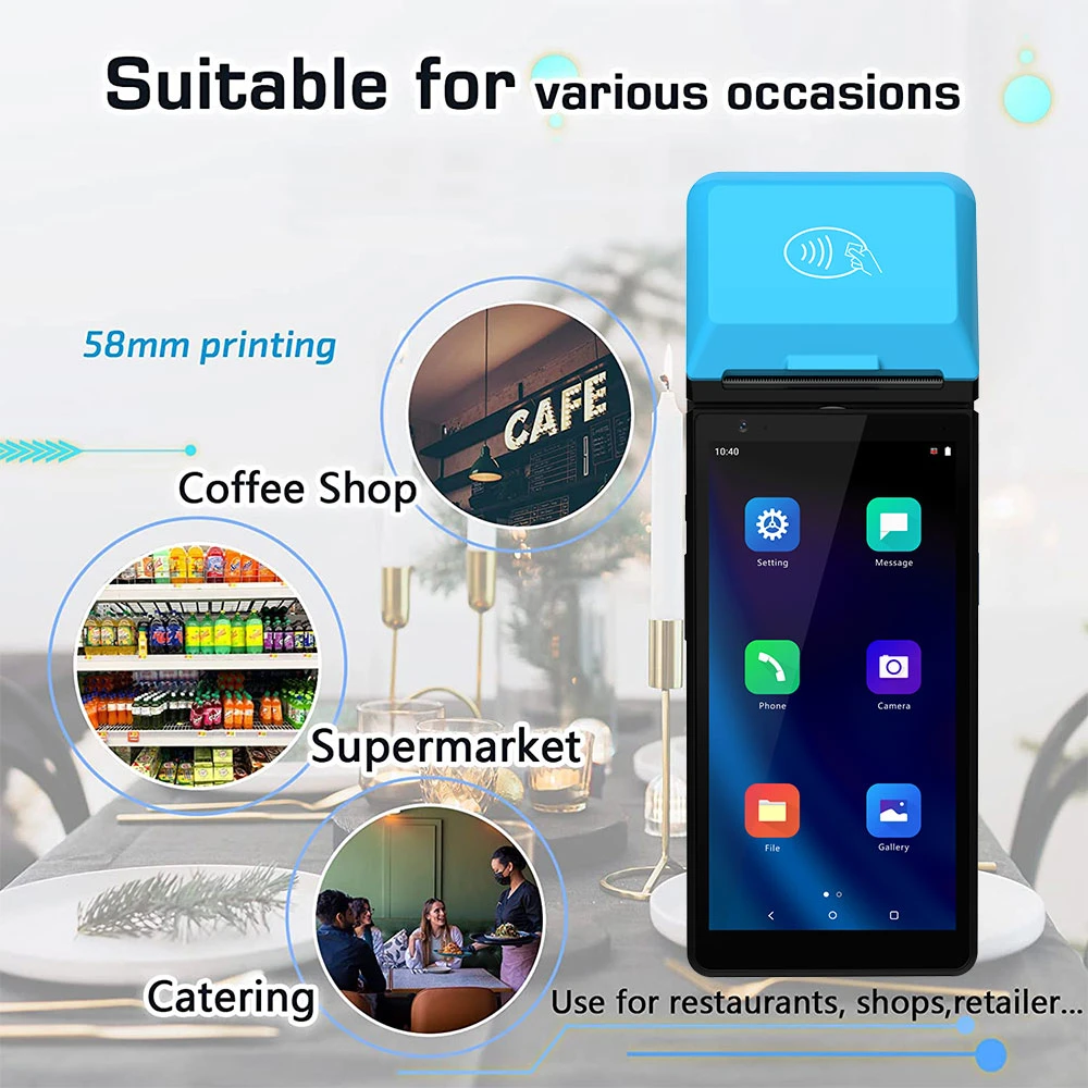 Android 11.0 Terminal de point de vente à écran tactile Machine POS Android portable pour restaurant/livraison de nourriture (Z500C)