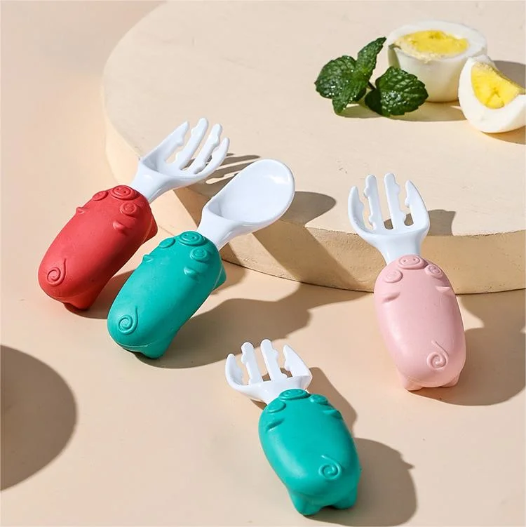 Baby Soft Glue Spork Short Handle Spoon Feeding Cutlery Set