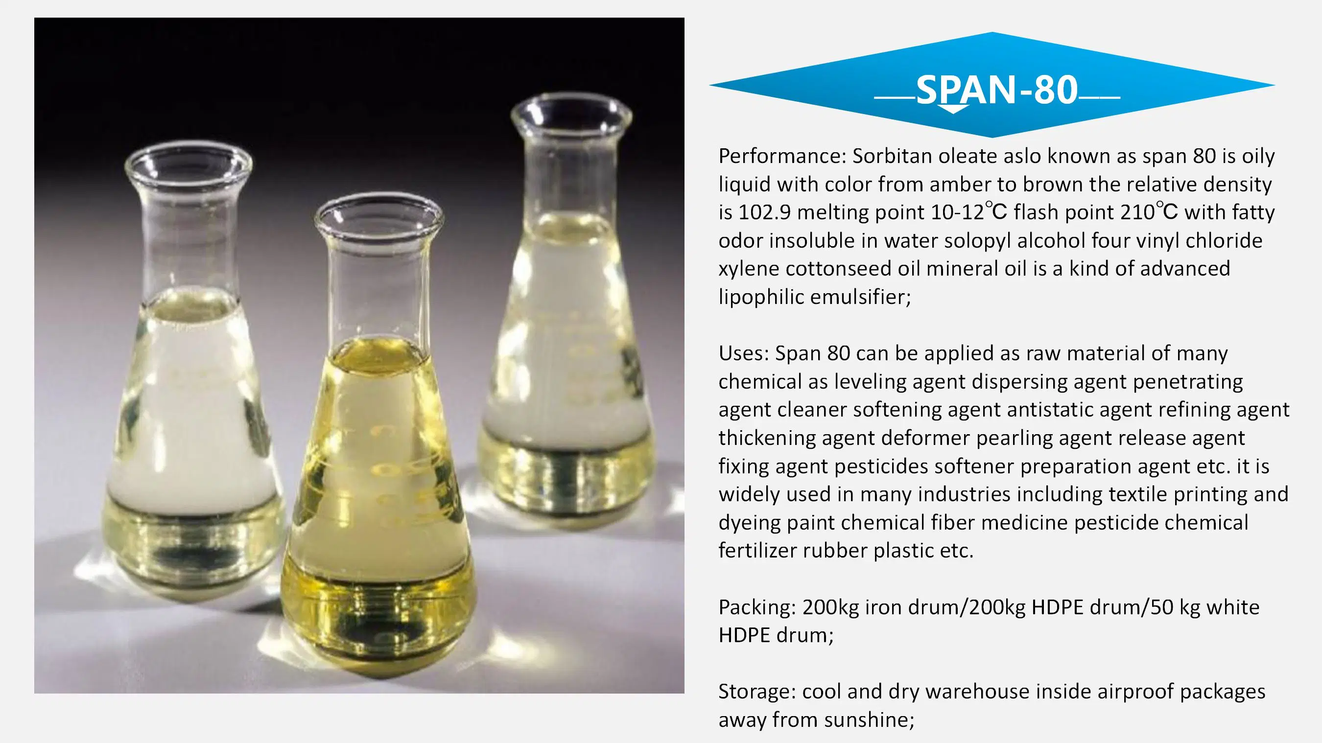 Additif pétrolier de qualité industrielle Span 80 CAS No. 1338-43-8 Émulsifiant