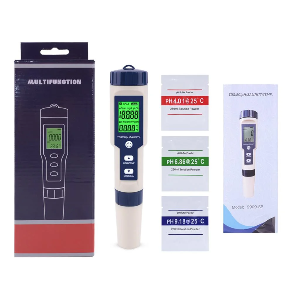 Ez9909A 5 en 1 Testeur de qualité de l'eau pH/TDS/Ec/Salinité/Température pour aquarium.