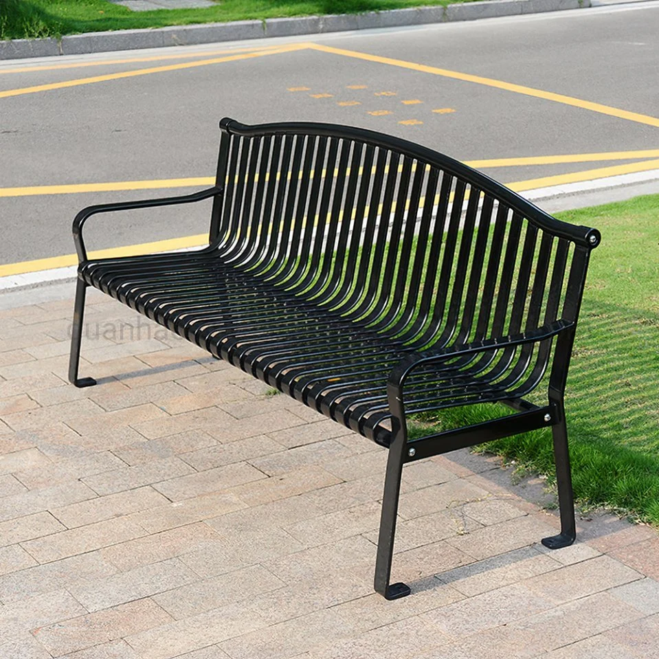 OEM Outdoor Black Coated Street Furnishing Steel Benches for Garden Park