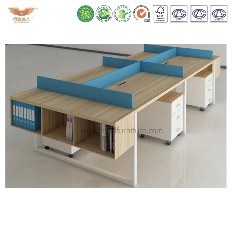 Open Plan Modular Office Wooden Computer Cubicle Bench Workstation with Cabinet