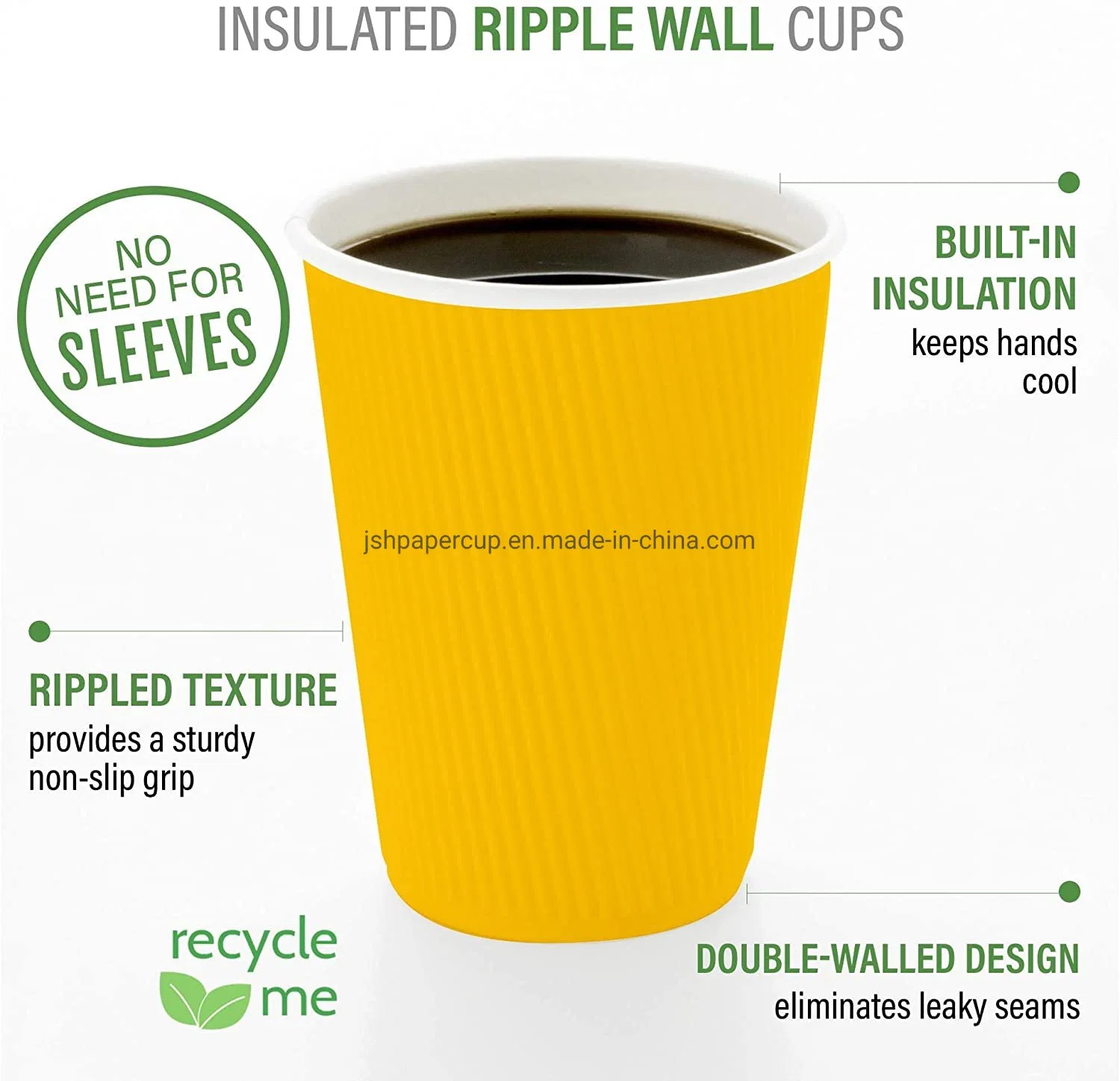 Eco Friendly Disposable Full Printing Color 4 Oz 8oz 12oz 16oz Ripple Double Wall Customized Coffee Paper Cups for Hot Water Drinking