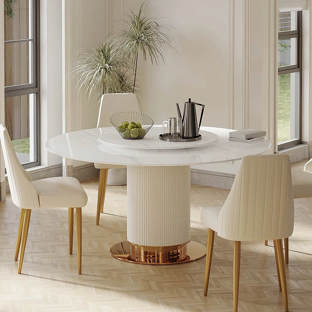 Modern Luxe Round White Glossy Sintered Stone Tabletop Dining Table 51.18&rdquor;