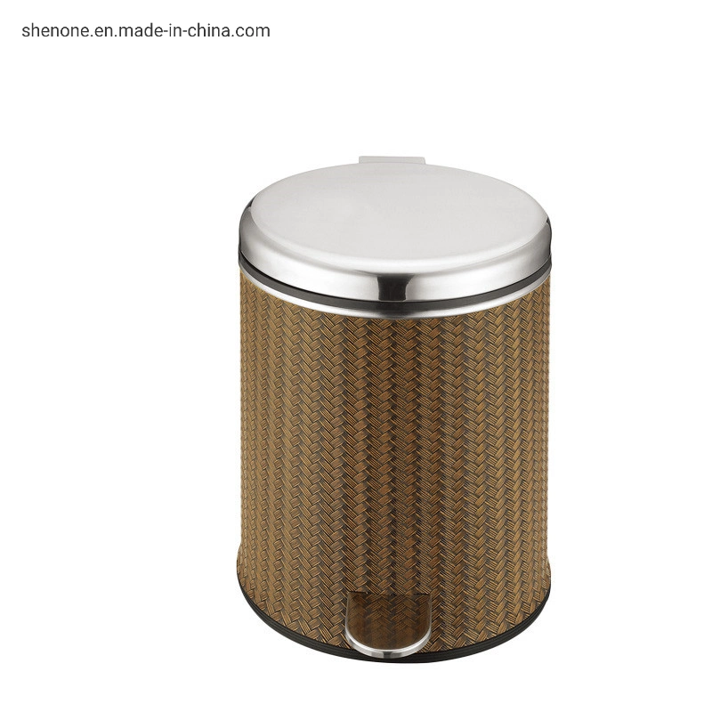 Shenone Black Office Round Waste Paper Basket with Stainless Steel Lid