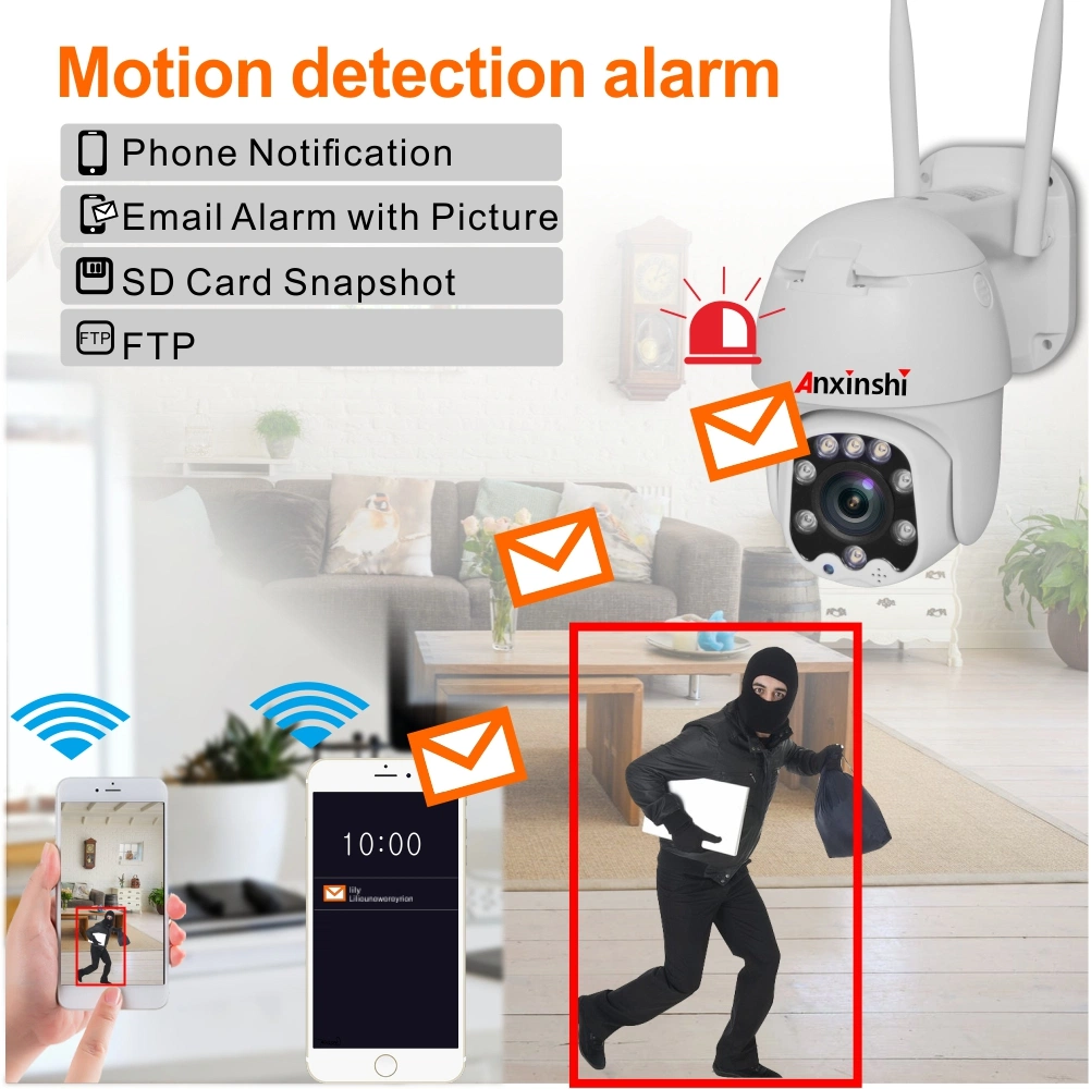 Dos formas de la voz de alarma de detección de movimiento de 2,0 MP EXTERIOR CCTV domo PTZ de Alta Velocidad de la cámara WiFi