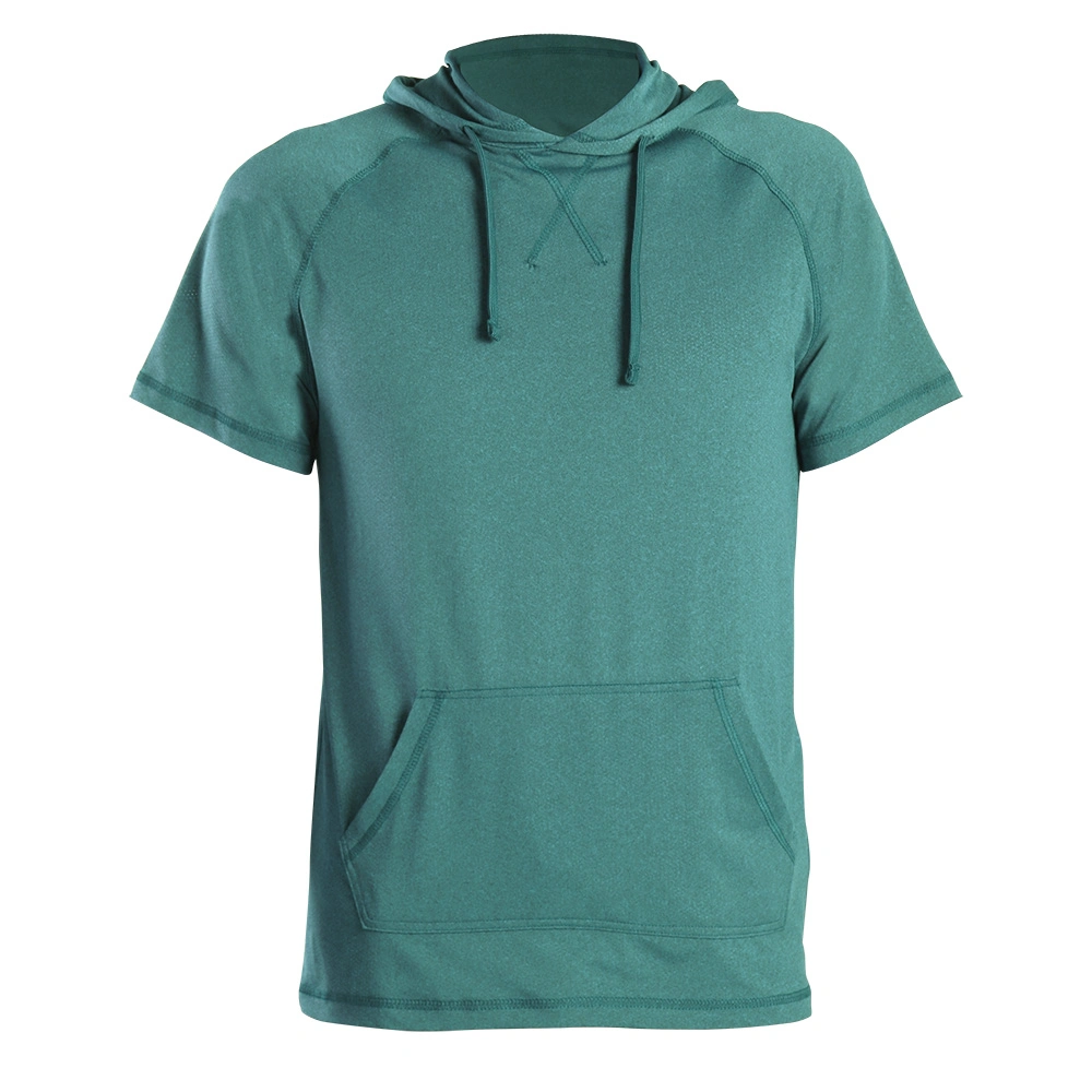 Men&prime; S Quick-Dry Neck Solid Short Sleeve Performance Hooded Tee Shirt