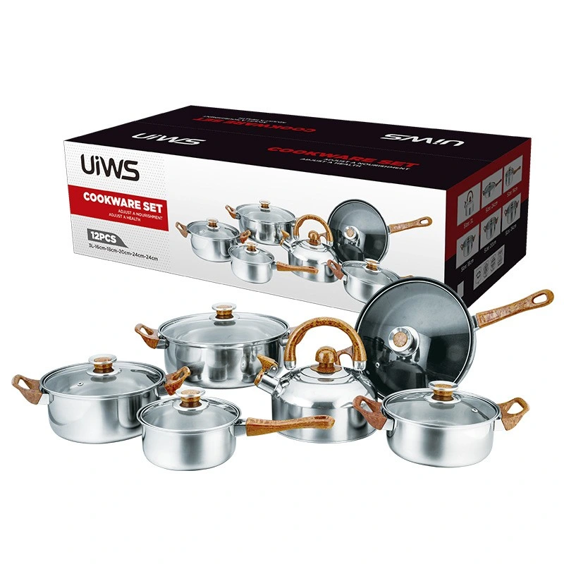 Olla de acero inoxidable y el conjunto de la bandeja de acero inoxidable 304 Pan Set 3 5 6 PC 12 Juegos de piezas de acero inoxidable olla y conjunto de la bandeja de Acero Inoxidable Juego de sartenes utensilios de cocina pan