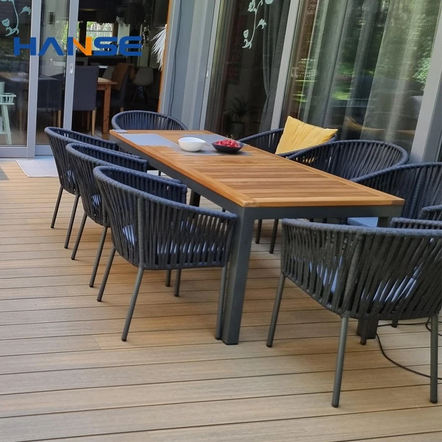 Eco-Friendly Furniture Wood Plastic Composite Dining Table Set for Outdoor Restaurant 6 Seaters