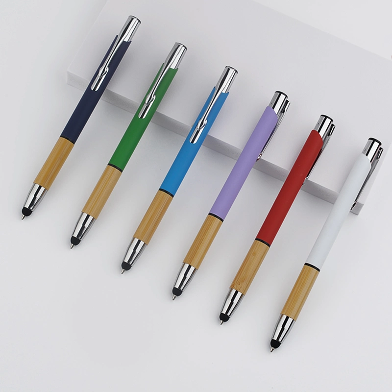 Office Stationery Custom Business Logo Soft Touch Metal Bamboo Stylus Pen